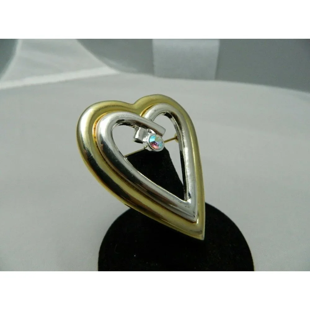 Vintage Gold & Silver Toned Heart with Clear AB Au